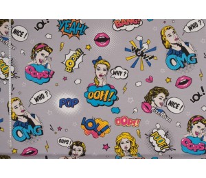 Dekostoff Tango comic Power Lady grau